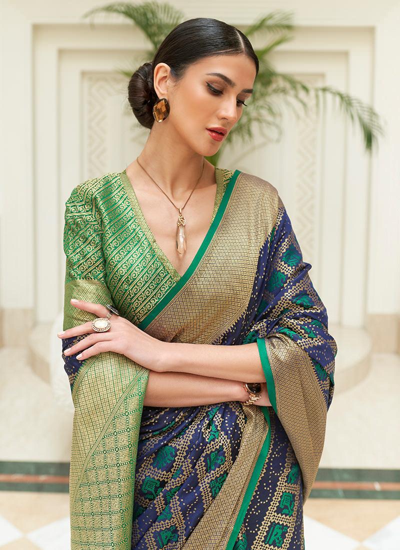 Classic Wear Blue Patola Silk Saree Cheap Sale Outlet