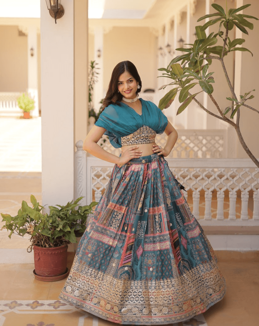 Blue color lehenga with crop blouse Cheap Low Pice