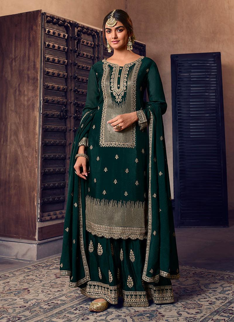 Heavy Zari Work Teal Green Sharara Best Seller Cheap Pice