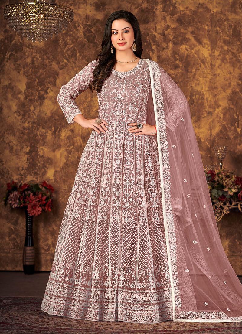 Brown Color Net Base Embroidered Gown Sale Authentic