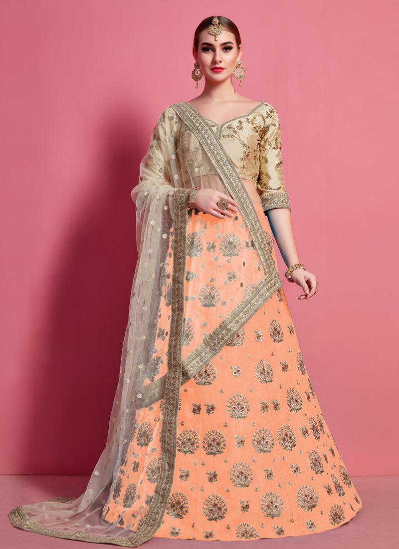 Fantastic Peach Heavily Embroidered Silk Base Lehenga Choli Cheap Best Sale