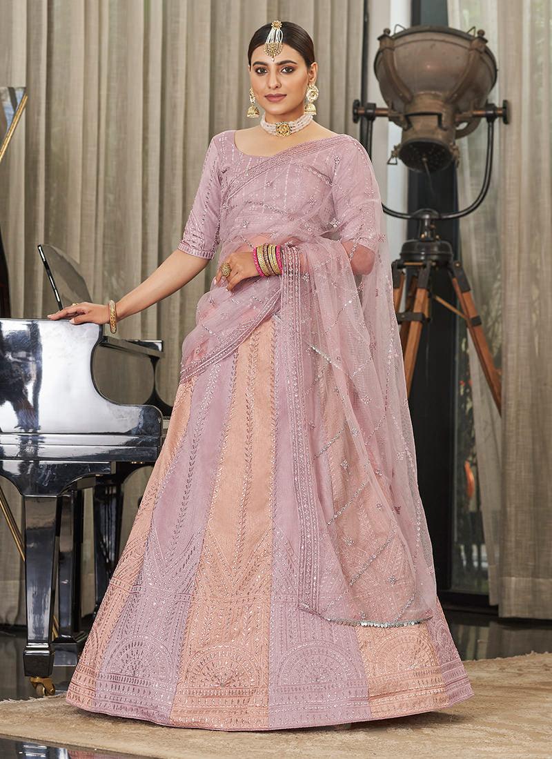 Sequins With Thread Embroidery Onion Pink Lehenga Outlet Official Site