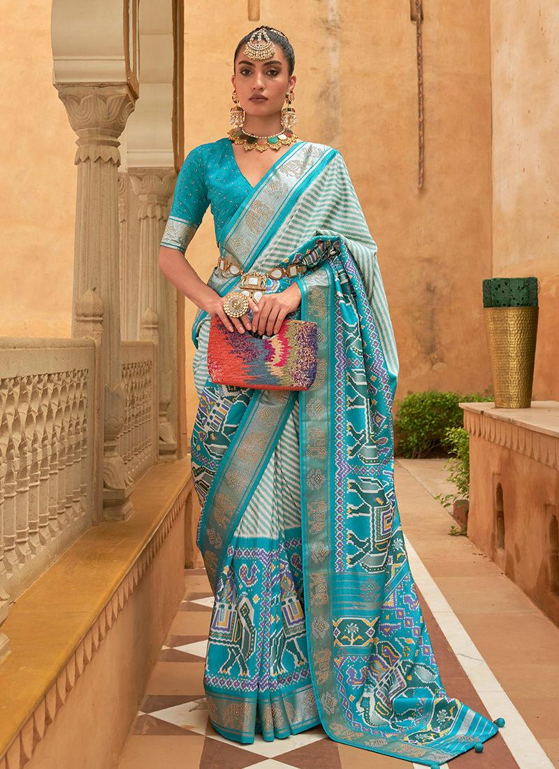 Turquoise Pure Silk Patola Saree Latest Collections