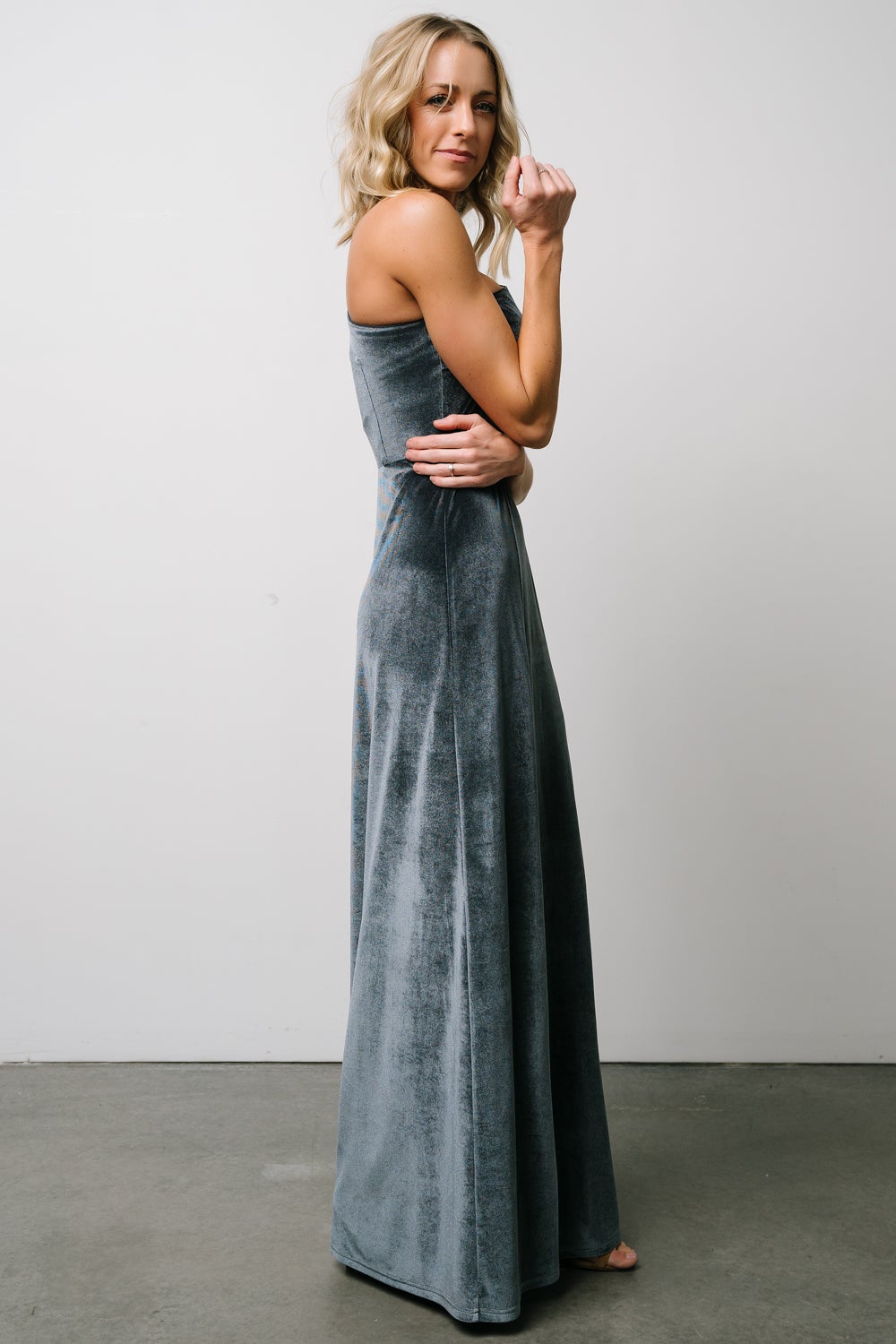 Tatiana Velvet One Shoulder Maxi Dress | Slate Blue Clearance Discounts