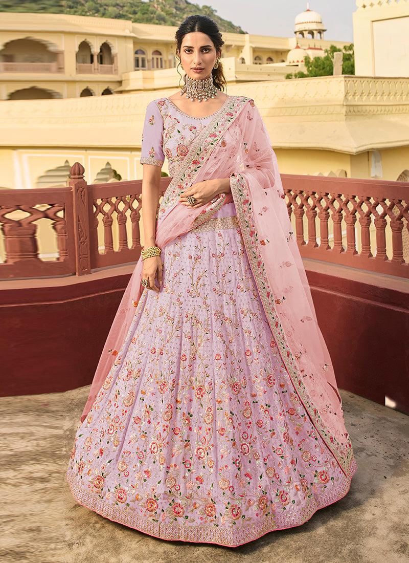 Stone And Zari Work Pink Color Organza Base Lehenga Choli Free Shipping Cheap