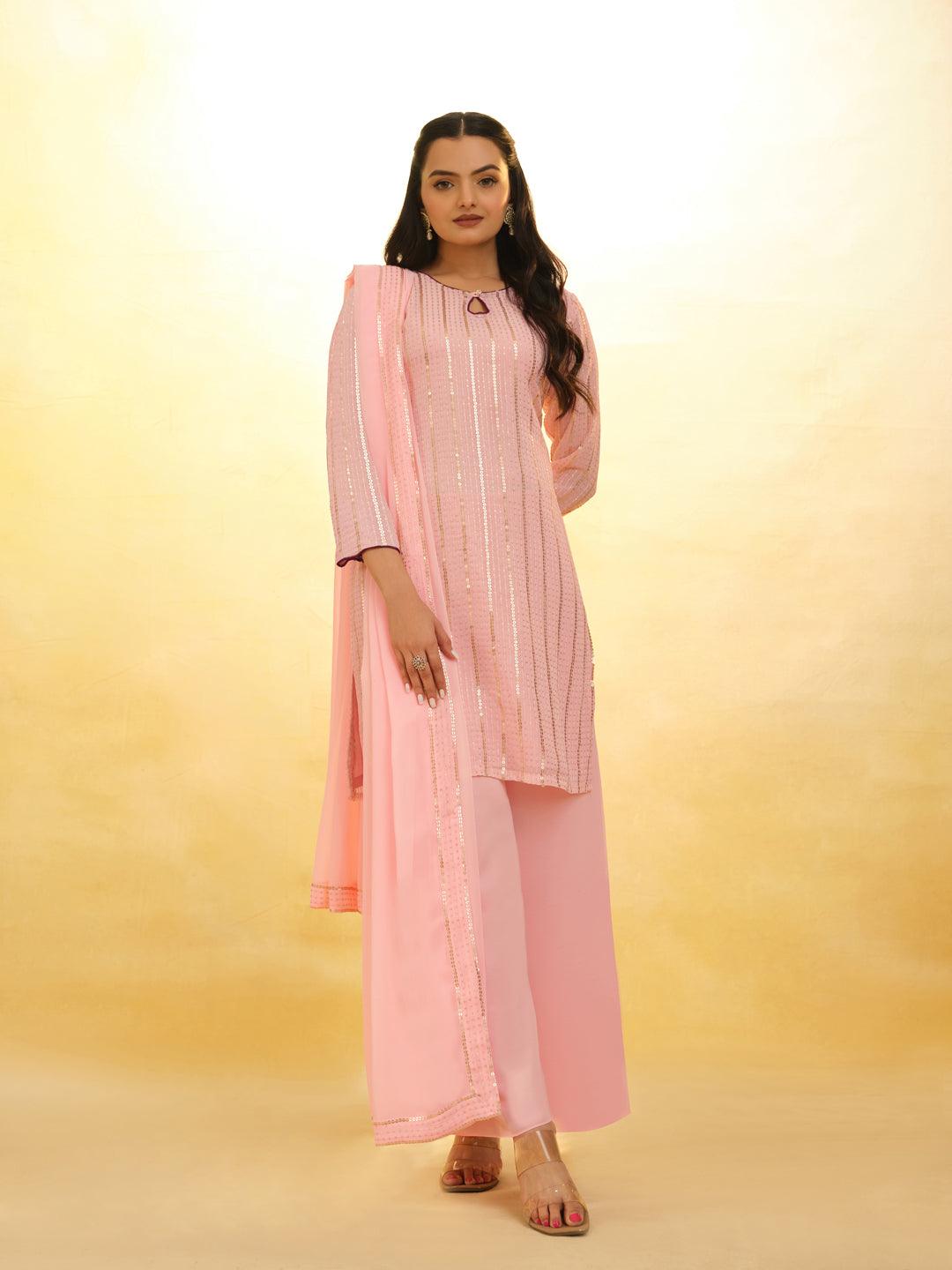 Peach Georgette Embroidered Palazzo suit with dupatta Find Great Cheap Online