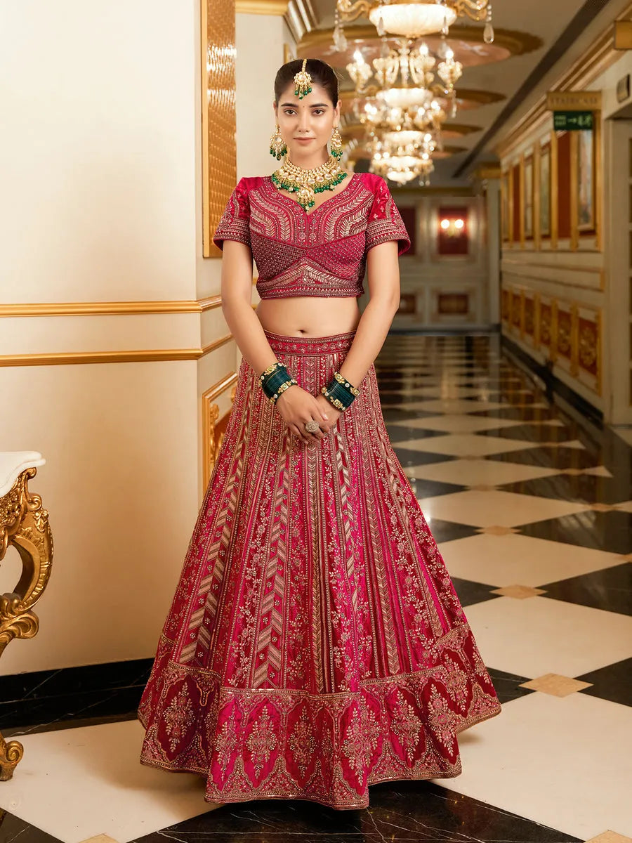 Exquisite Lycra Velvet Codding Rani Bridal Wear Lehenga Choli Cheap Low Pice