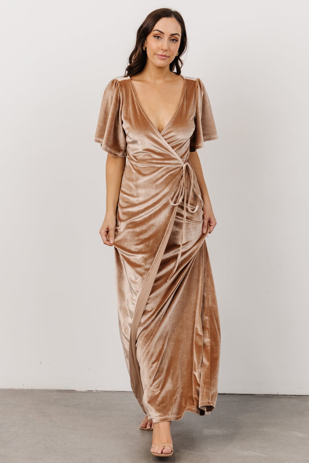 Meghan Velvet Wrap Maxi Dress | Champagne Wholesale Pice