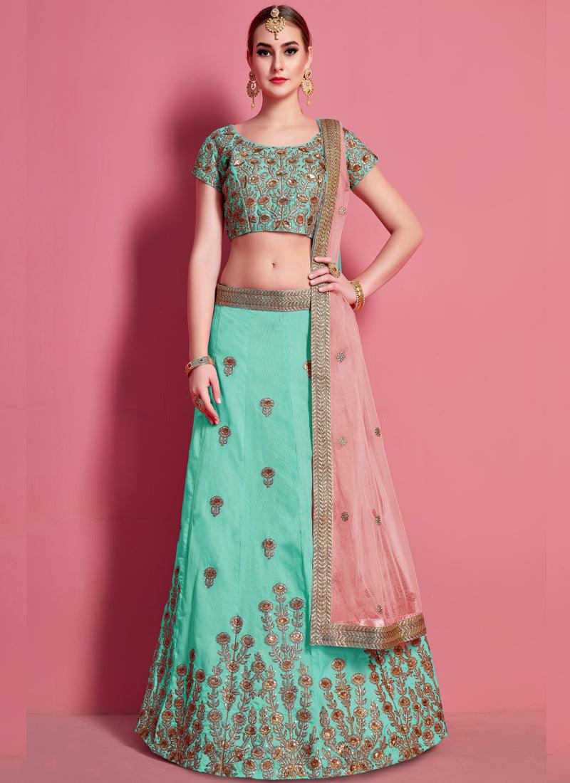 Sea Green Elegance Lehenga Choli With Beige Net Dupatta Cheap Sale Release Dates