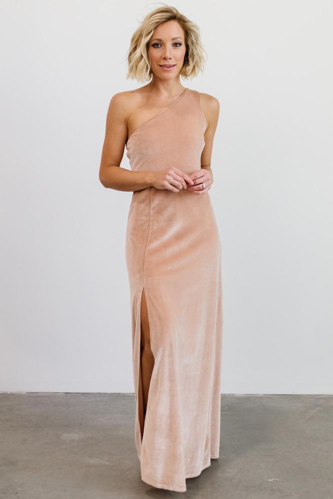 Tatiana Velvet One Shoulder Maxi Dress | Champagne Marketable Online