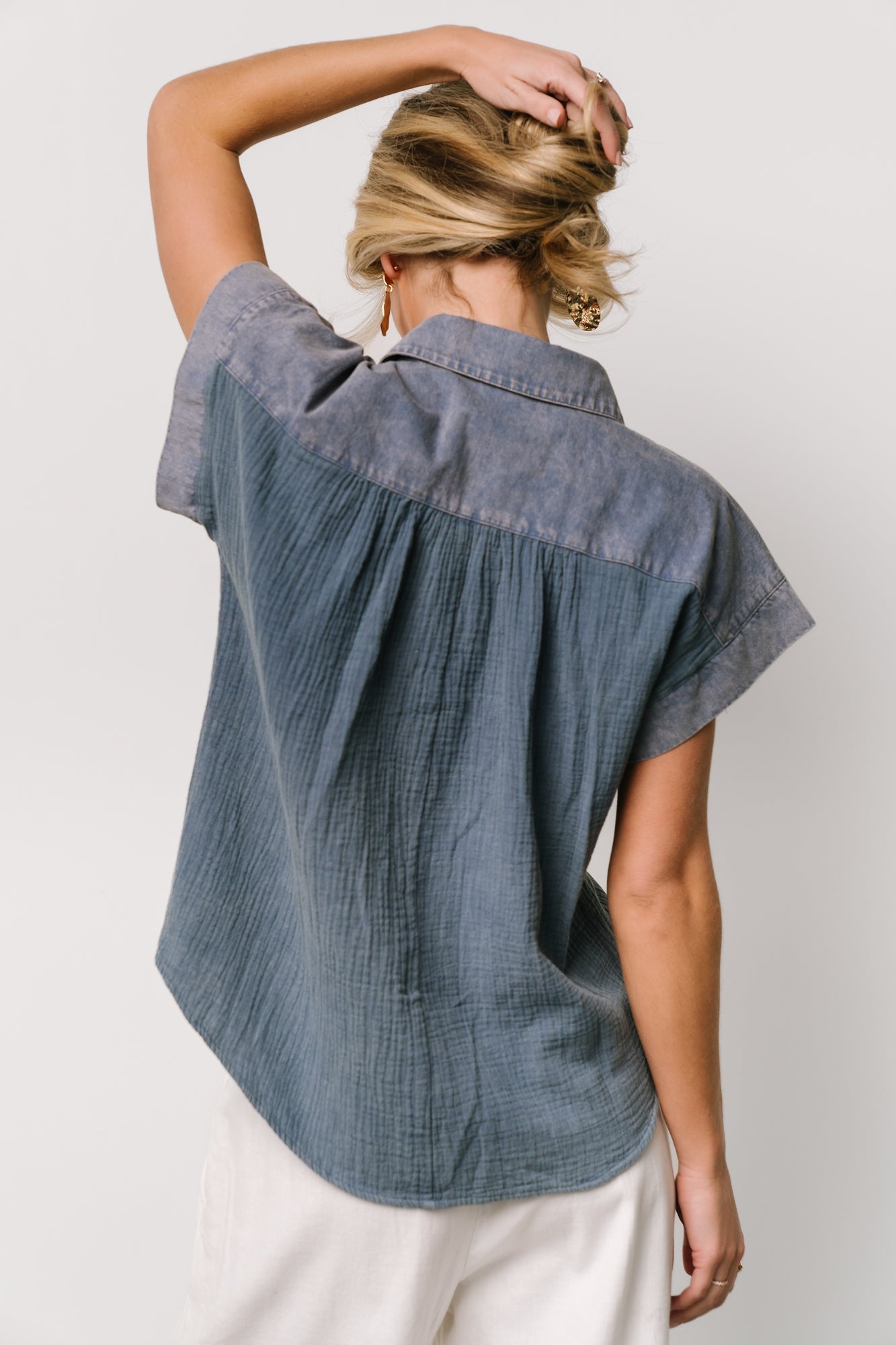 Jaye Button Top | Denim Blue Buy Cheap Nicekicks