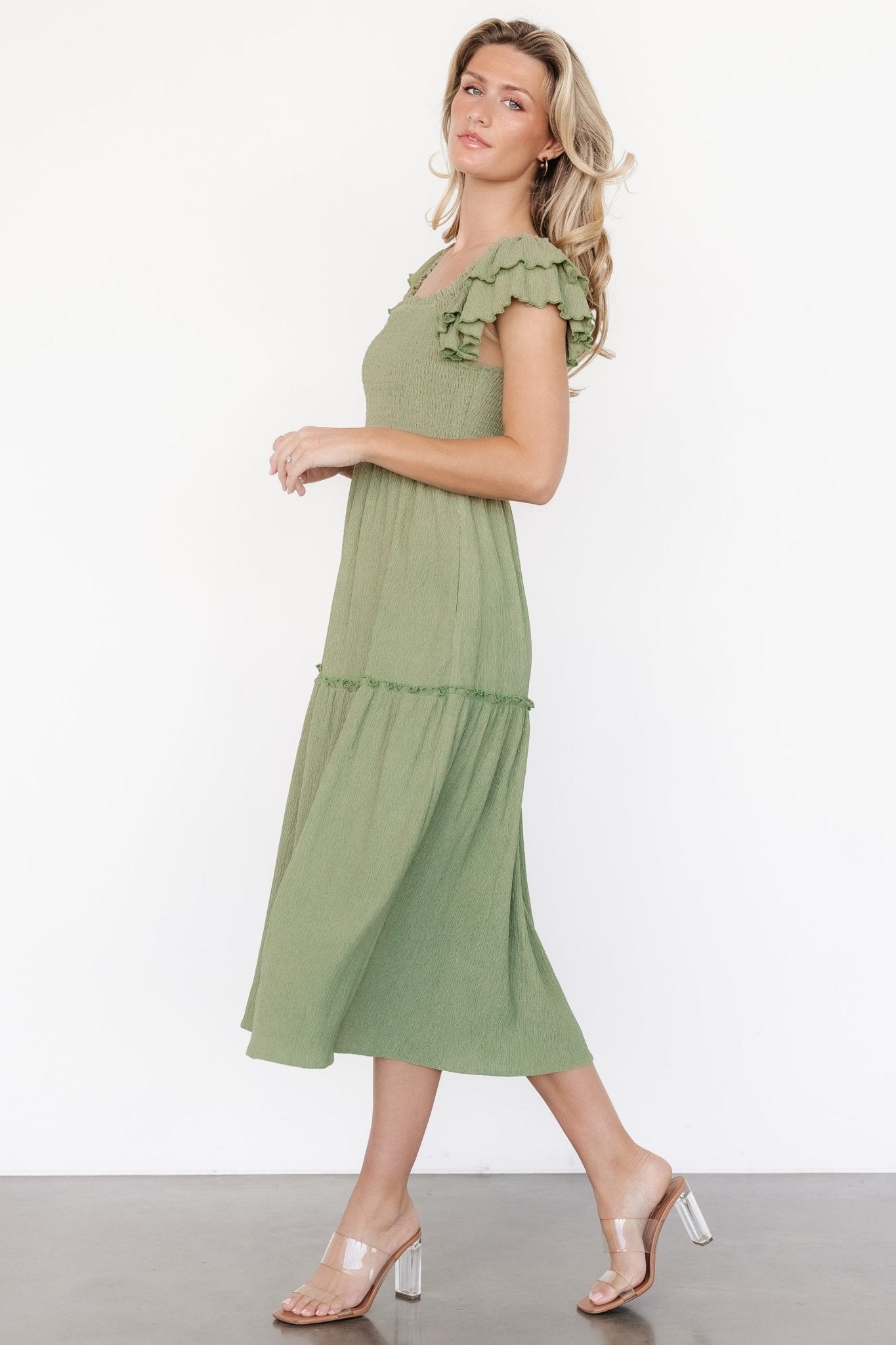 Jacie Smocked Midi Dress | Sage Clearance Low Pice Fee Shipping