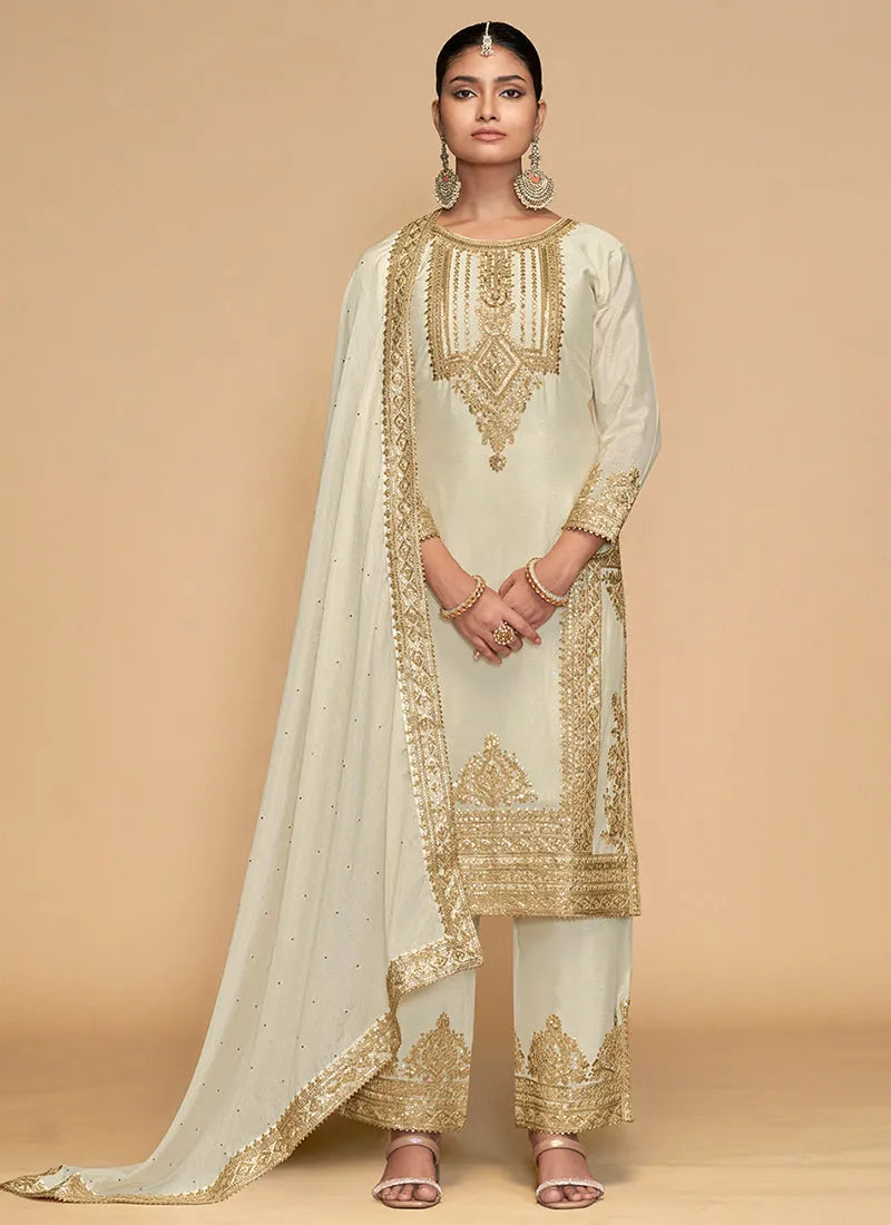 White Golden Embroidered Pakistani Pant Style Suit Footlocker Finishline Cheap Pice