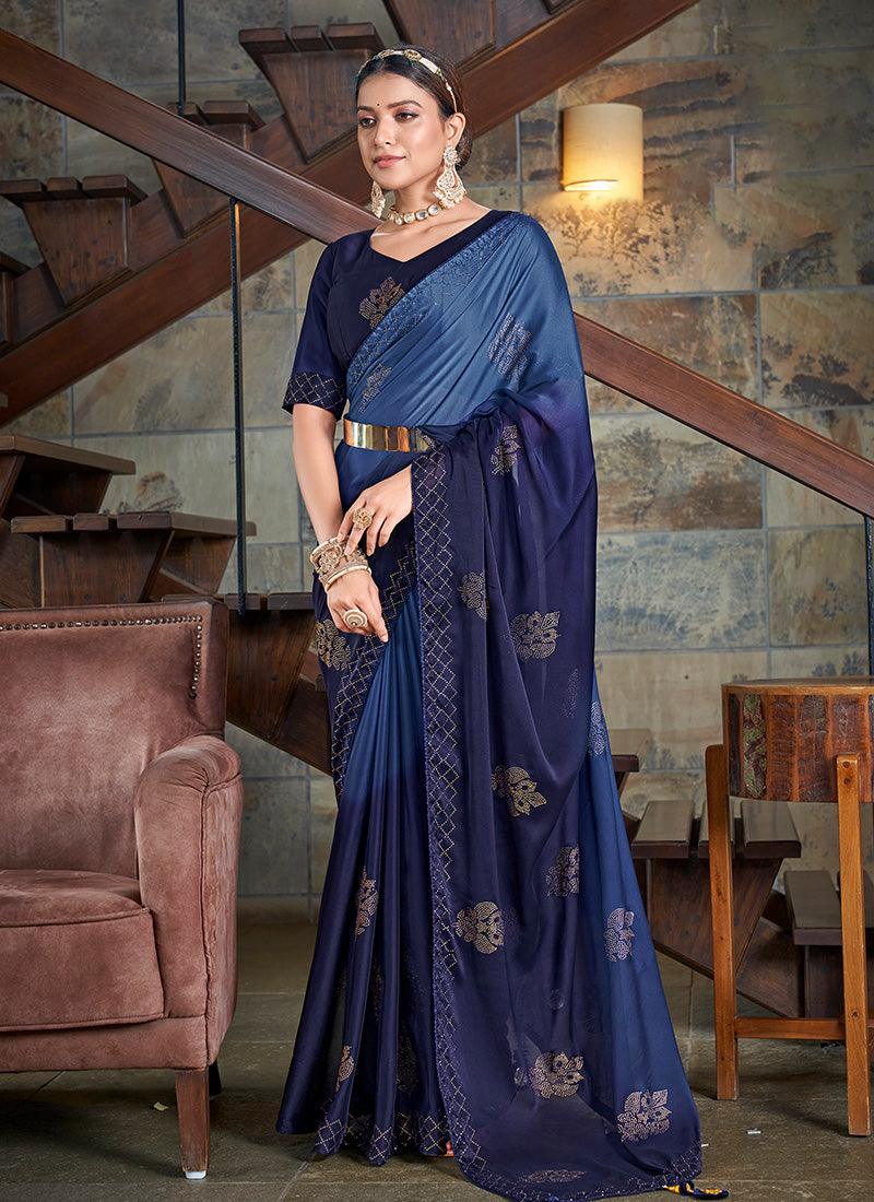 Swarovski Work Navy Blue Wedding Silk Saree Free Shipping Sast