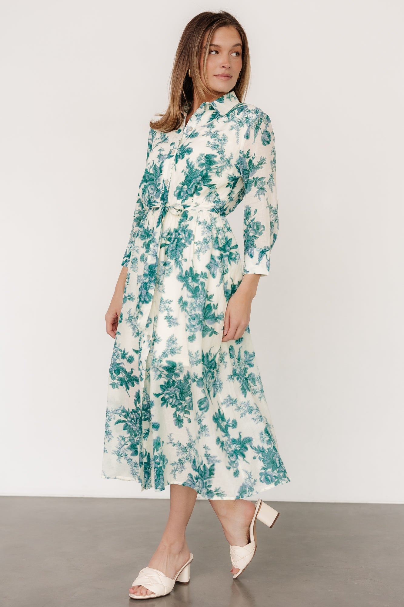 Eunice Button Midi Dress | Cream + Green Floral Free Shipping Discounts