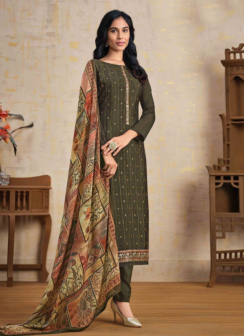 Tremendous Green Color Chinnon Base Salwar Suit With Swarovski Work Discount Fashion Style