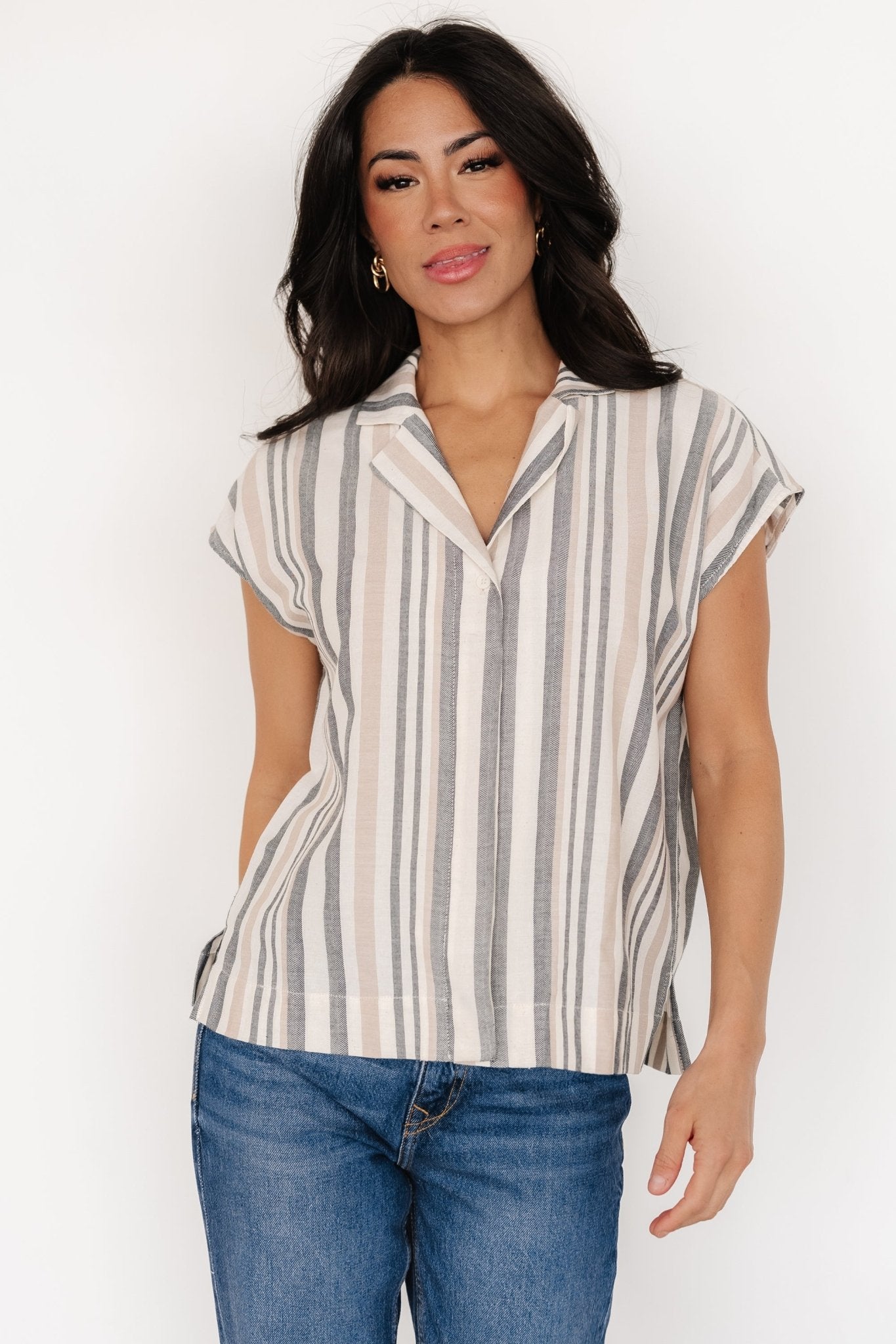 Beckett Button Top | Natural Multi Stripe Footlocker Pictures Online