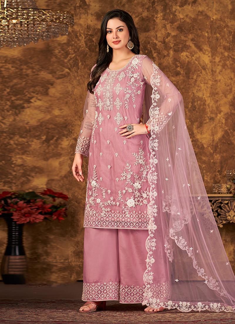 Embroidery With Pearl Work Pink Palazzo Affordable Cheap Online