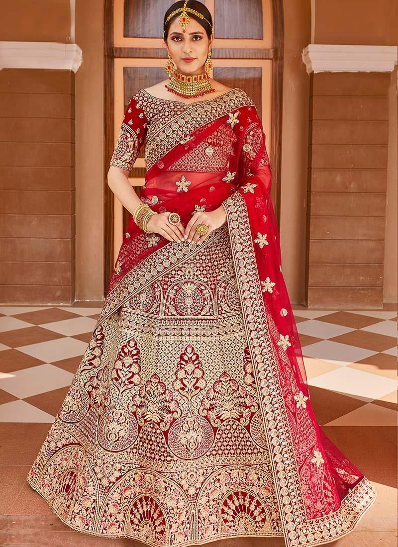 Sequins And Dori Work Exquisite Look Red Color Weddingwear Lehenga Best Place To Buy