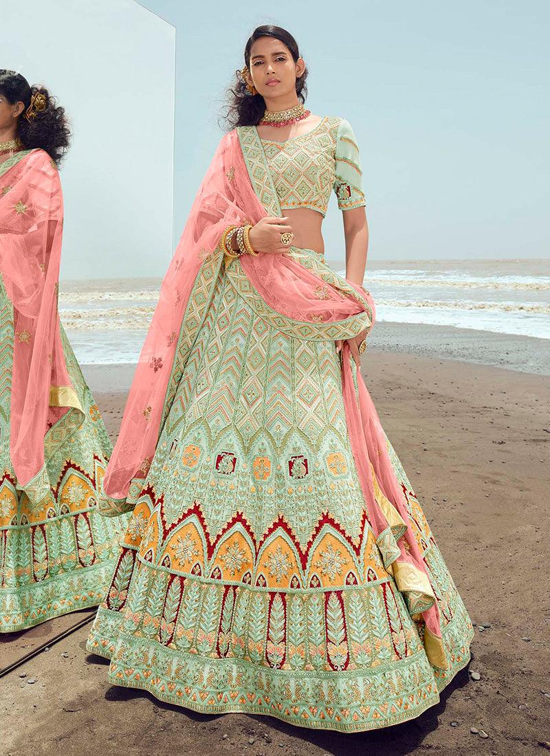 Pista Green Designer Georgette Lehenga Choli Buy Cheap Official Site