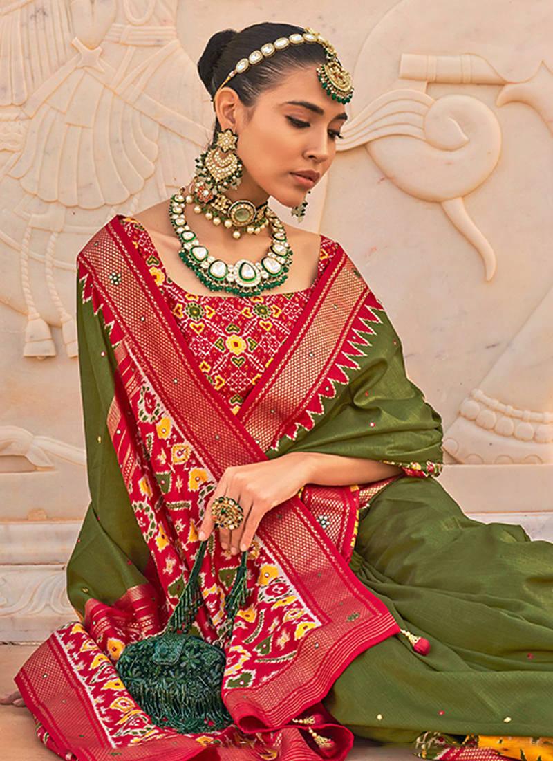 Stunning Handloom Weaving Silk Red Green Saree Release Dates Authentic