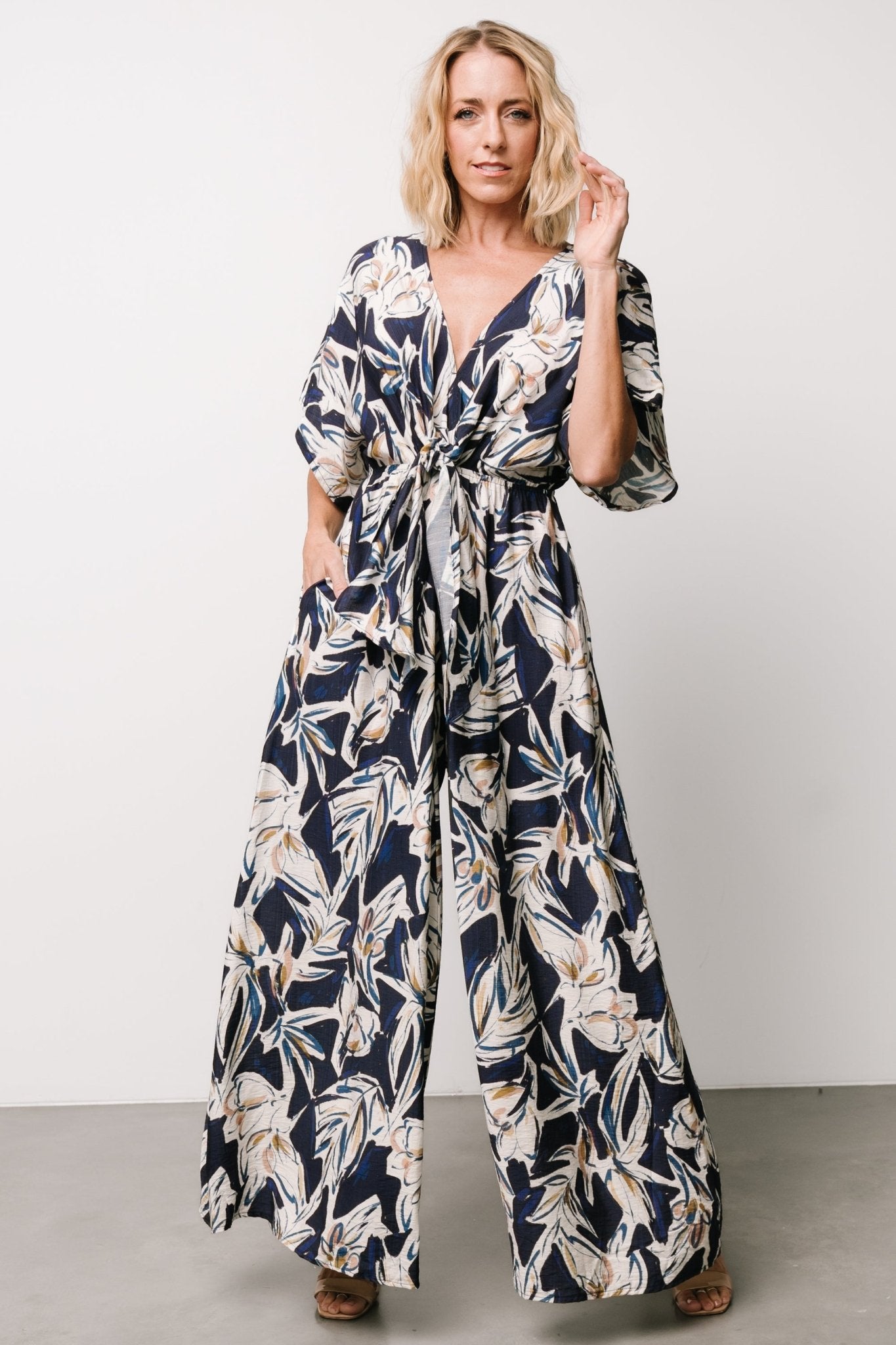 Giada Wide Leg Jumpsuit | Navy + Off White Clearance Limited Edition