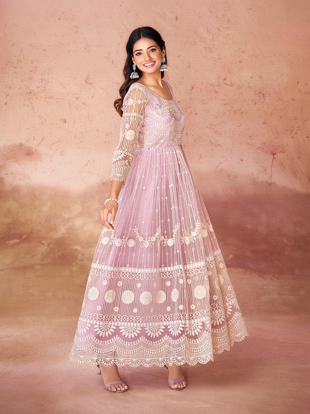 Baby Pink Embroidered Anarkali Gown Cheap Low Pice Fee Shipping