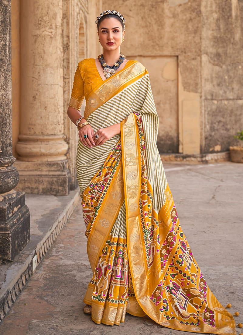 Attractive Yellow Color Silk Fabric Patola Printed Saree Discount Cheapest Pice