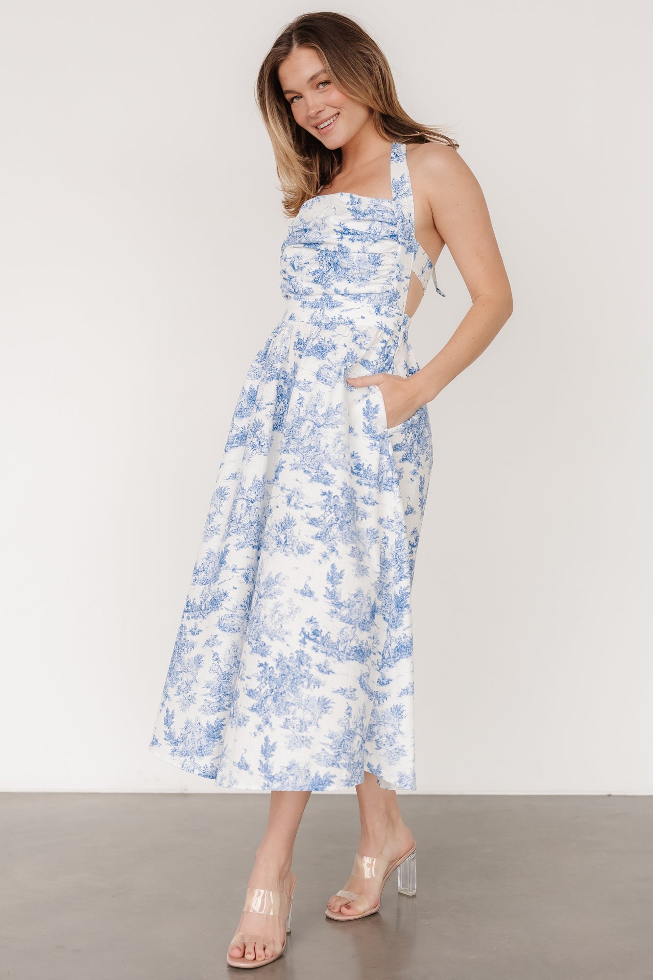 Carolyn Halter Midi Dress | White + Blue Buy Cheap Authentic