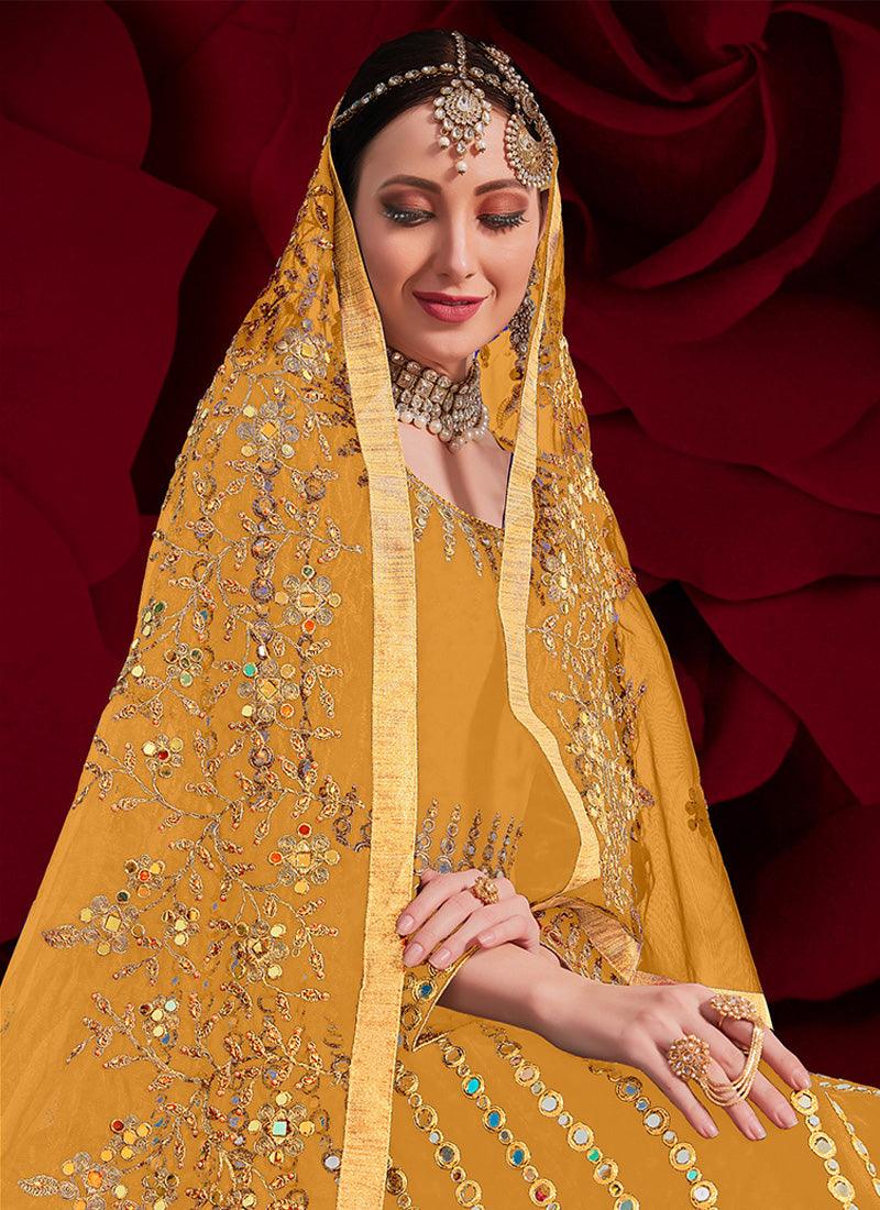 Yellow Color Georgette Material Mirror Work Pakistani Salwar Suit With Credit Card Cheap Online