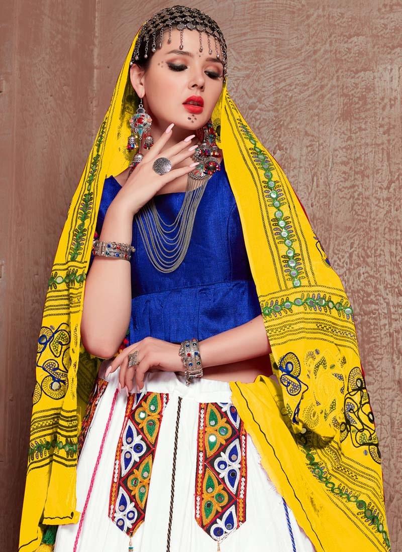 Mirror Work Cotton fabric Blue And White Color Navratri Special Lehenga Choli Buy Cheap Outlet