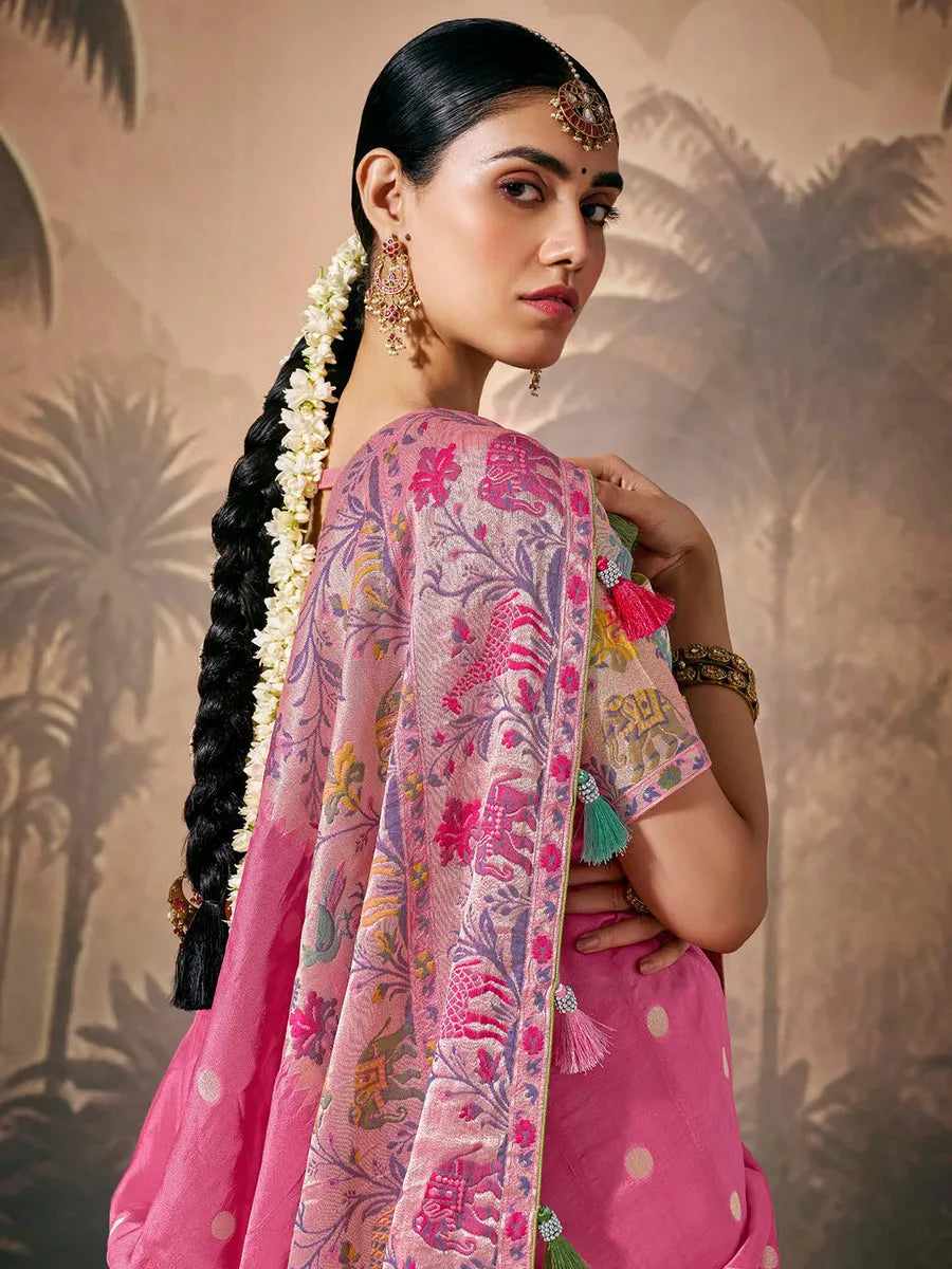 Peerless Pink Paithani Banarasi Silk Saree with Floral Motifs 2025 New For Sale