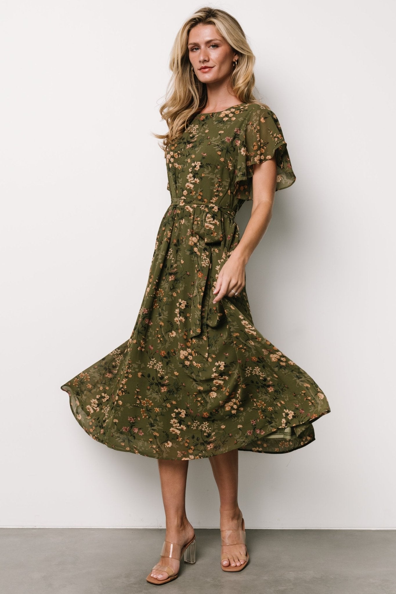 Laurel Midi Dress | Olive Floral For Sale Wholesale Pice