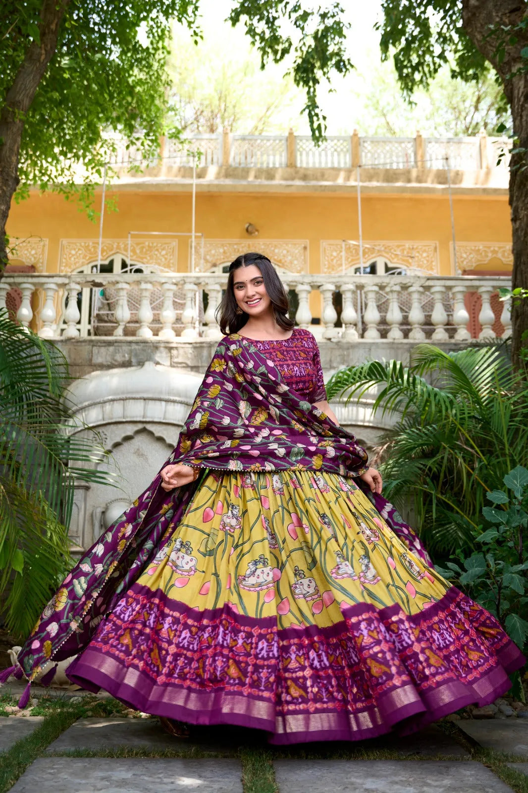 Gorgeous Yellow Patola Print Zari Weaving Border Work Lehenga Choli Outlet 2025 New