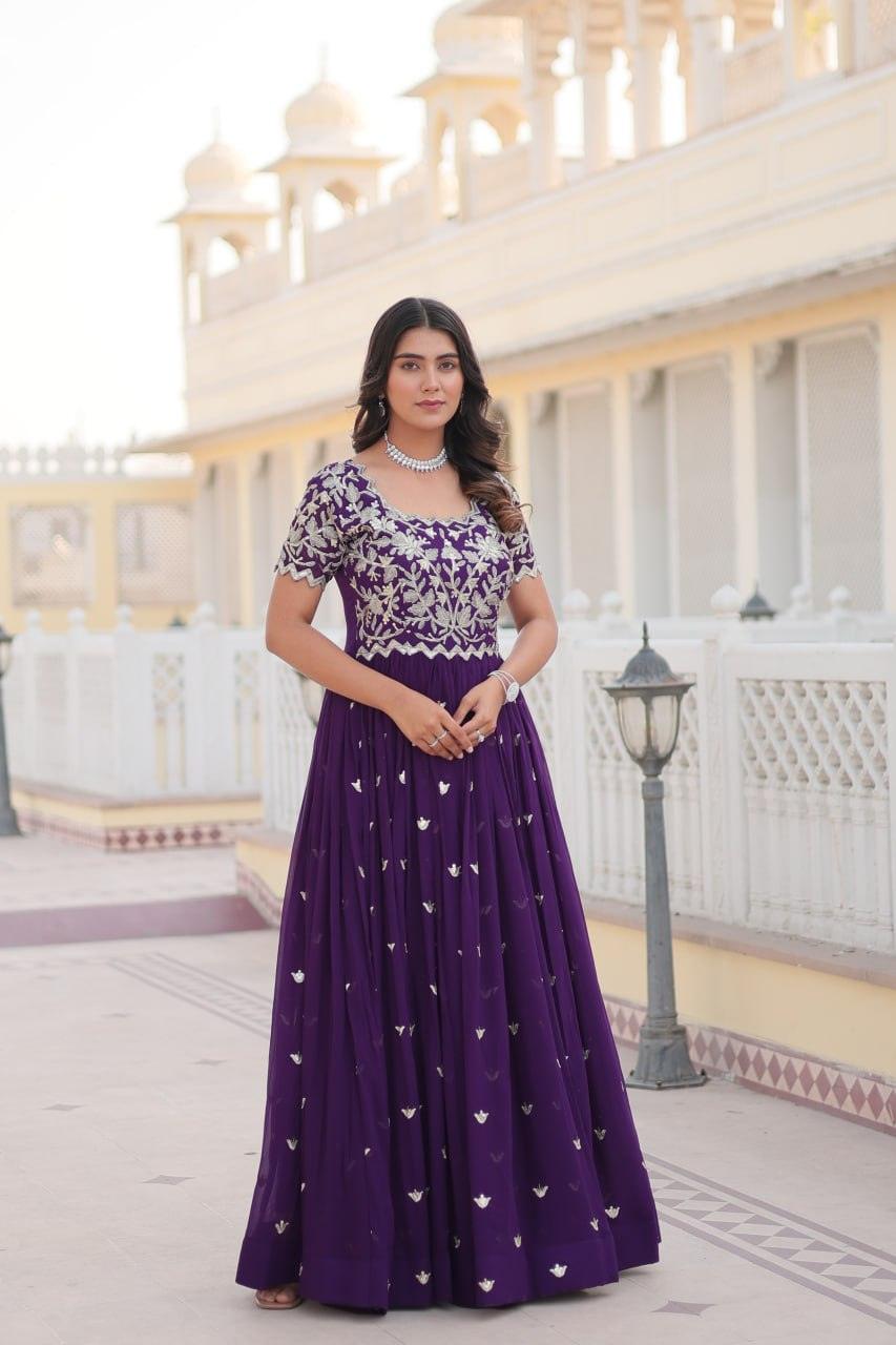 Adorable Faux Georgette Coding Sequins Worked Gown With Dupatta Where To Buy