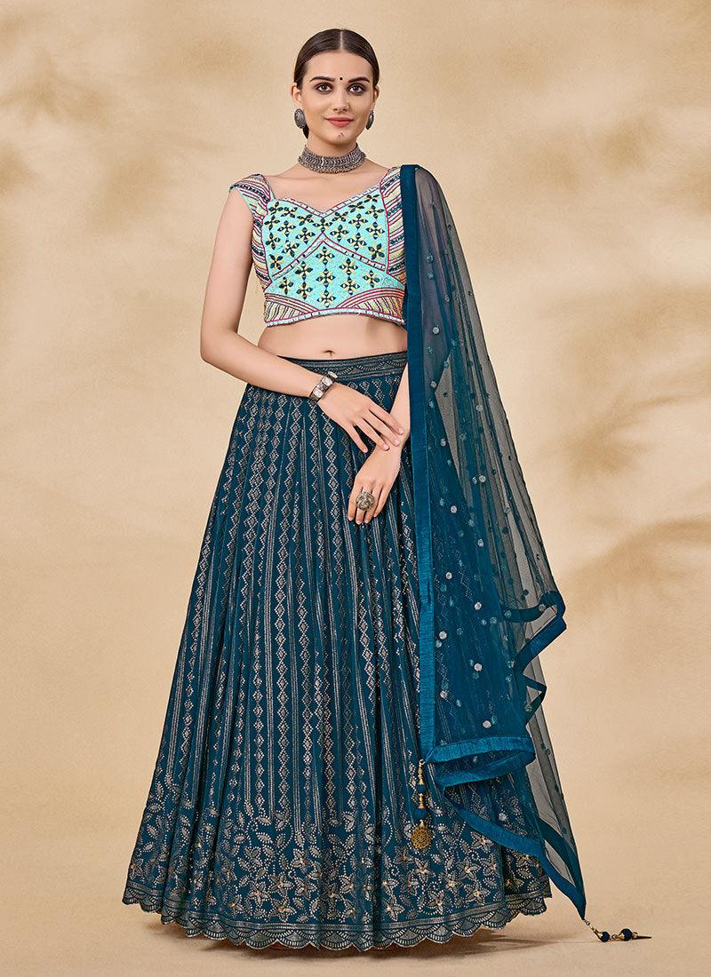 Sweetheart Neck Teal Lehenga Choli Outlet Buy