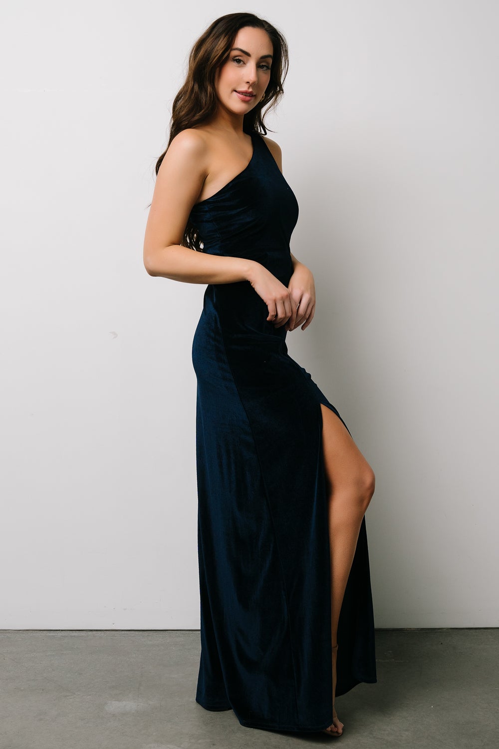 Tatiana Velvet One Shoulder Maxi Dress | Navy Purchase For Sale