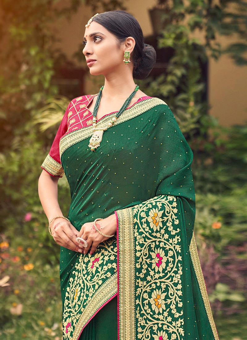 Green Embroidered Traditional Saree Cheap 100% Original