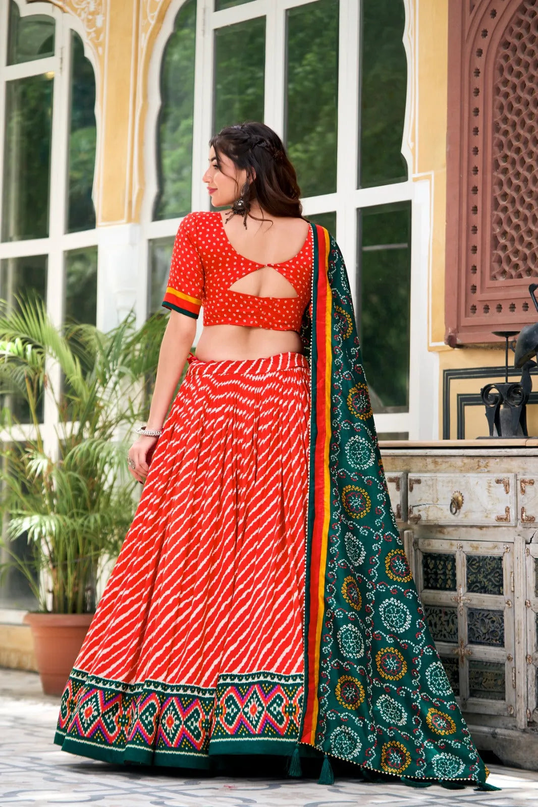 Navratri Wear Tussar Silk Leheriya Printed Lehenga Choli Set Sale Visit