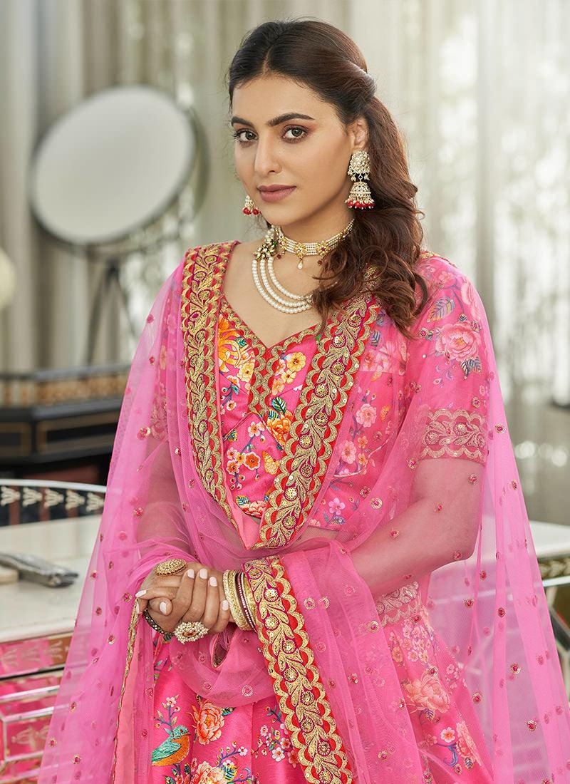 Art Silk Fabric Embroidered Dark Pink Floral Lehenga Cheap Sale Footlocker Pictures