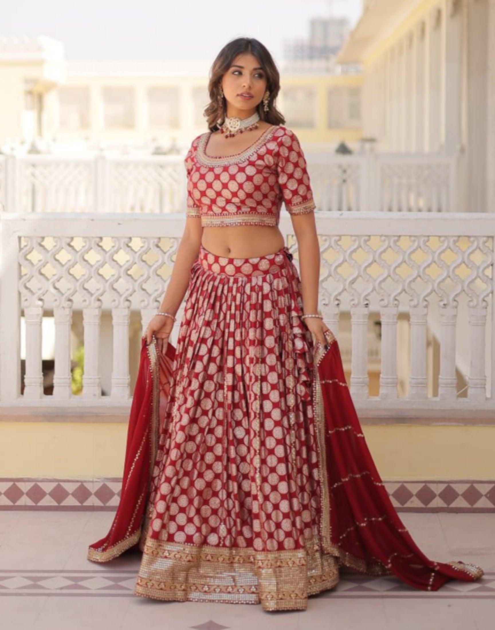 Stunning Red Lehenga Choli with Embellished Dupatta Free Shipping Shop