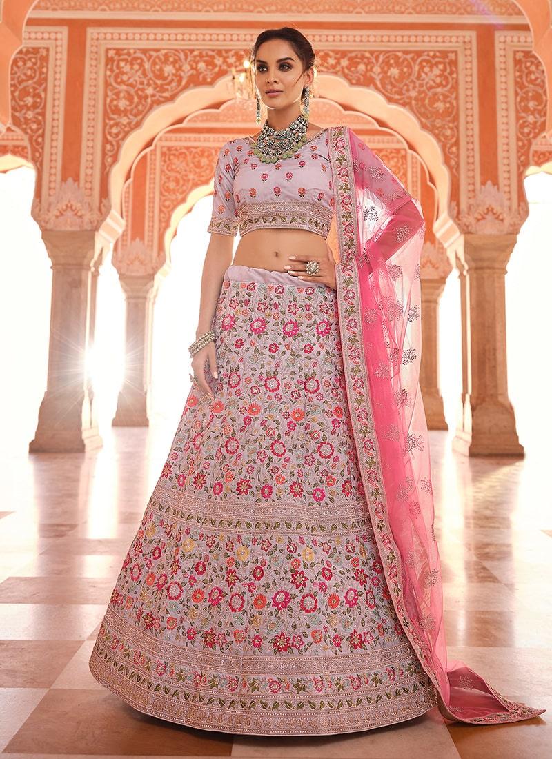 Grey Color Crepe Fabric Stone And Resham Work Lehenga Choli Cheap Best Seller