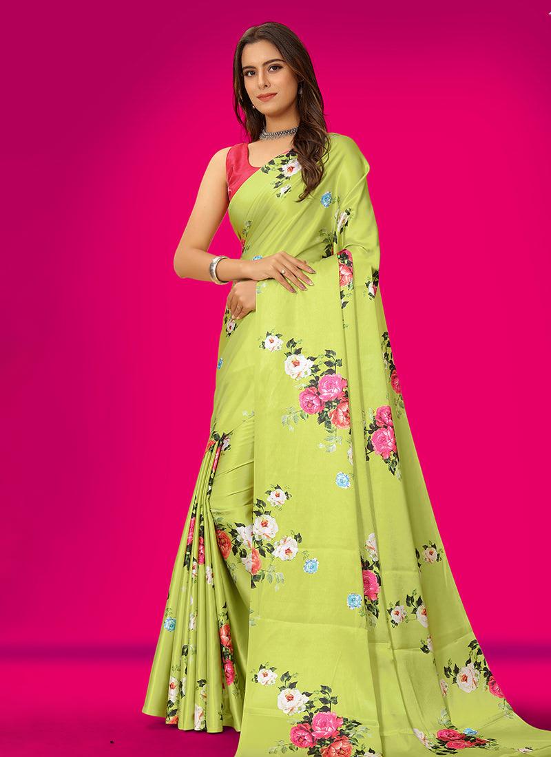 Light Green Color Sleeveless Silk Saree New Arrival Cheap Pice