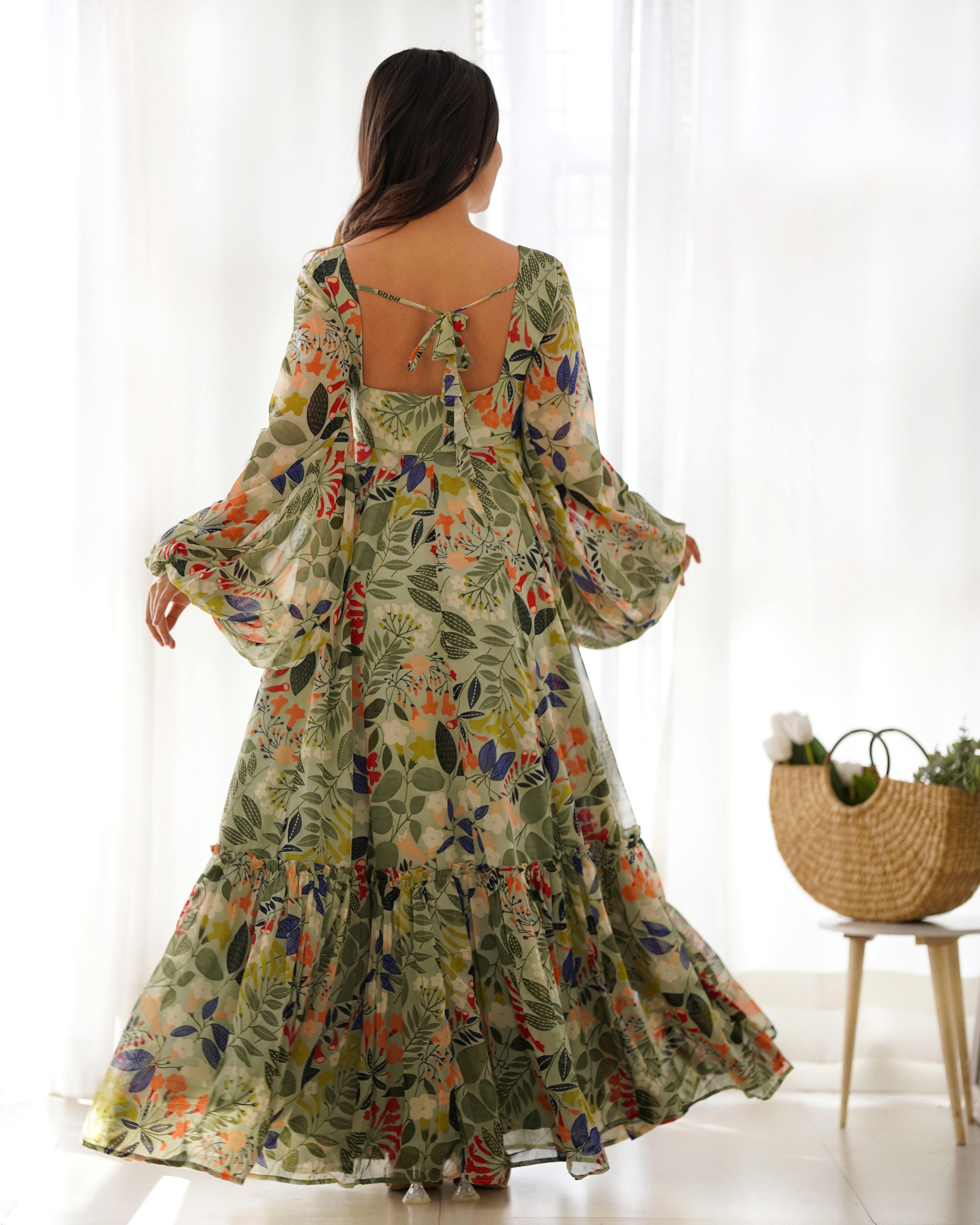 Multi color printed georgette base floral gown Sale Geniue Stockist