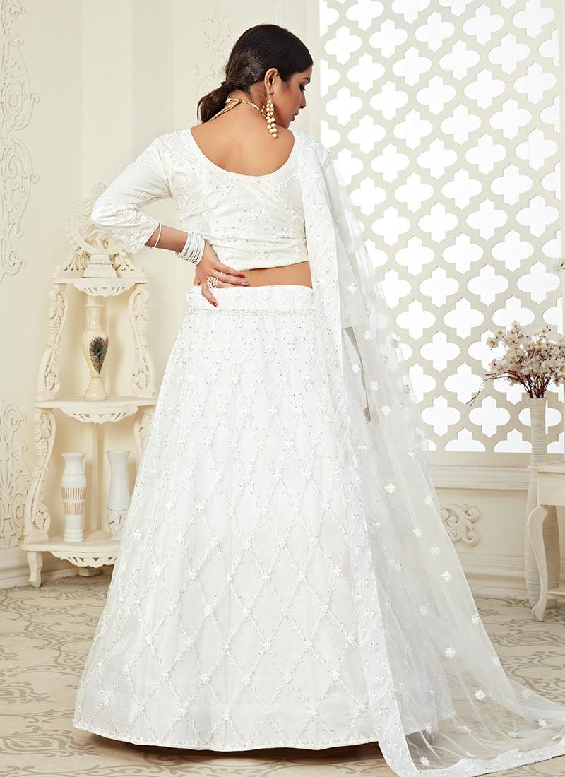 Thread Embroidered White Heavy Net Lehenga Really Cheap Shoes Online