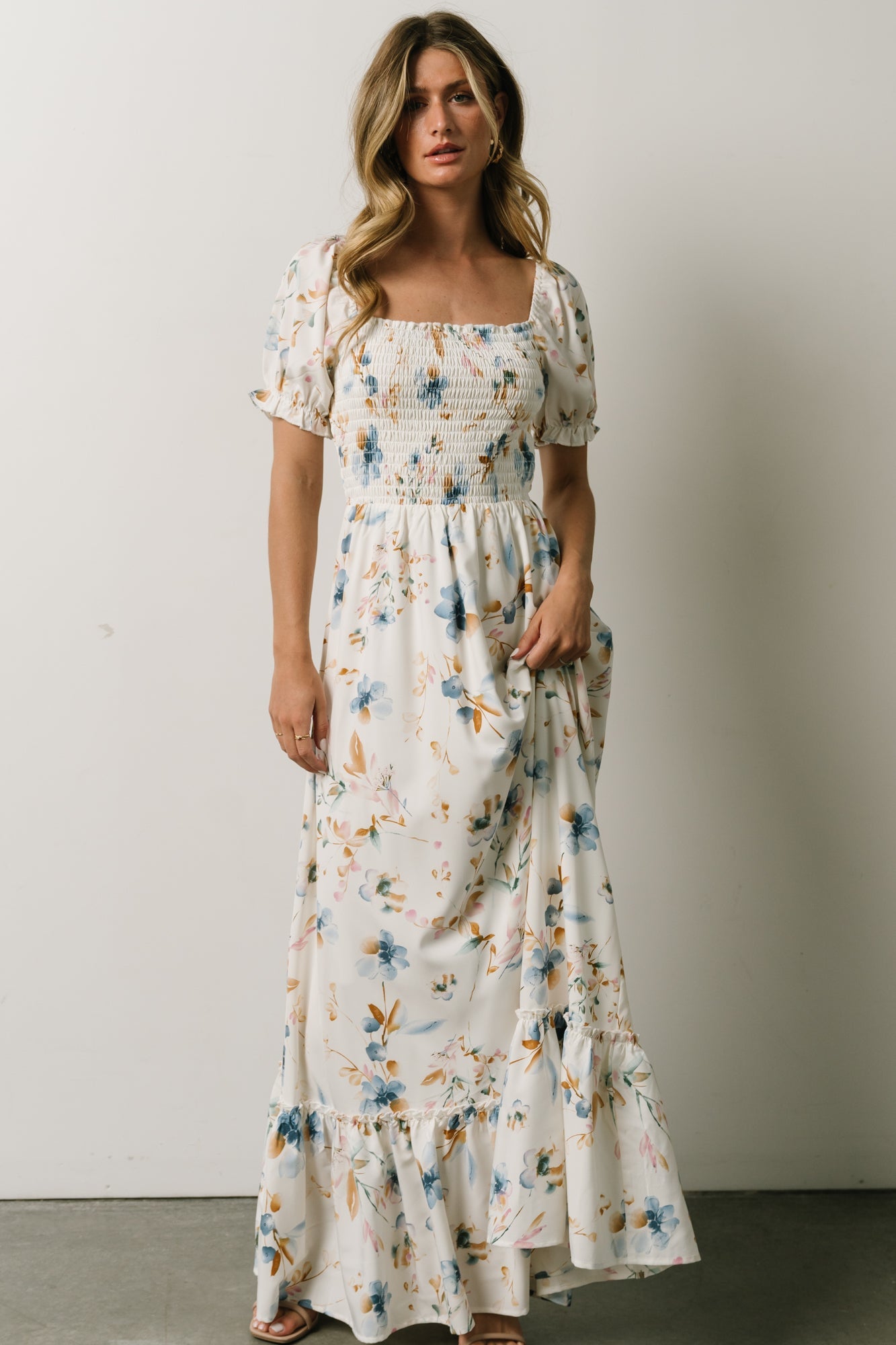 Capri Smocked Maxi Dress | White Multi Print Discount Low Cost