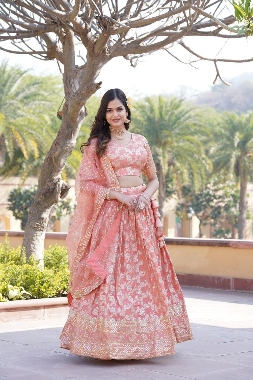 Amazing Viscous Jacquard Heavy Sequins Embroidered Lehenga Choli Set Online Online Free Shipping