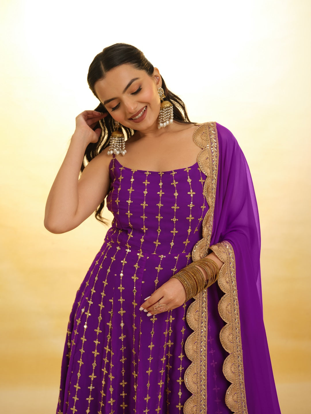 Elegant Purple Embroidered Georgette Anarkali Salwar Suit Discount Store