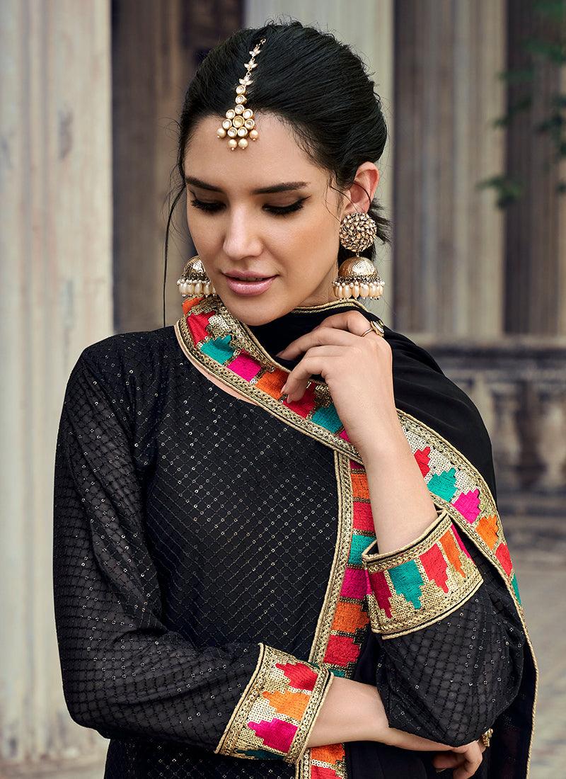 Georgette Black Suit With Churidar Free Shipping Clearance Store