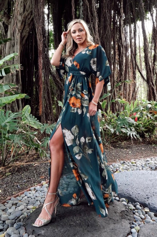 Kia Kimono Maxi Dress | Deep Topaz Floral Cheap Sale Cheapest